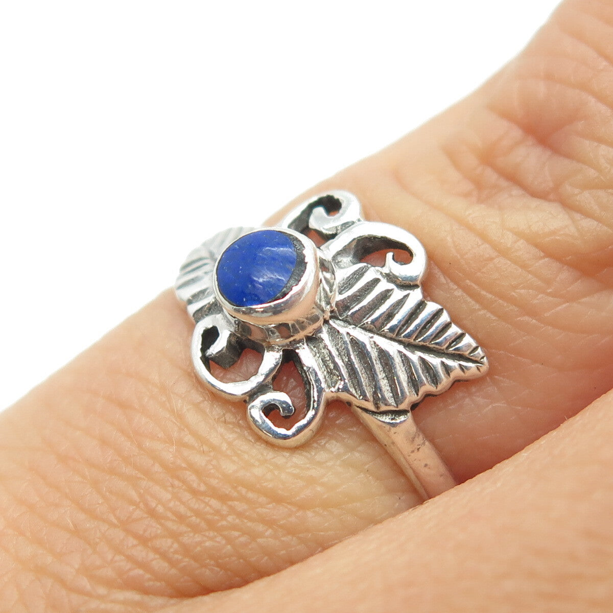 925 Sterling Silver Vintage Southwestern Lapis Lazuli Gem Ring Size 4.75