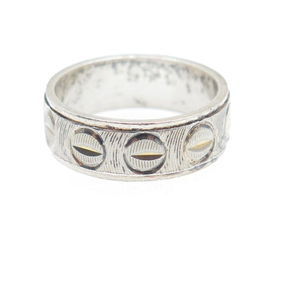 925 Sterling Silver 2-Tone Vintage Italy Diamond-Cut Band Ring Size 6
