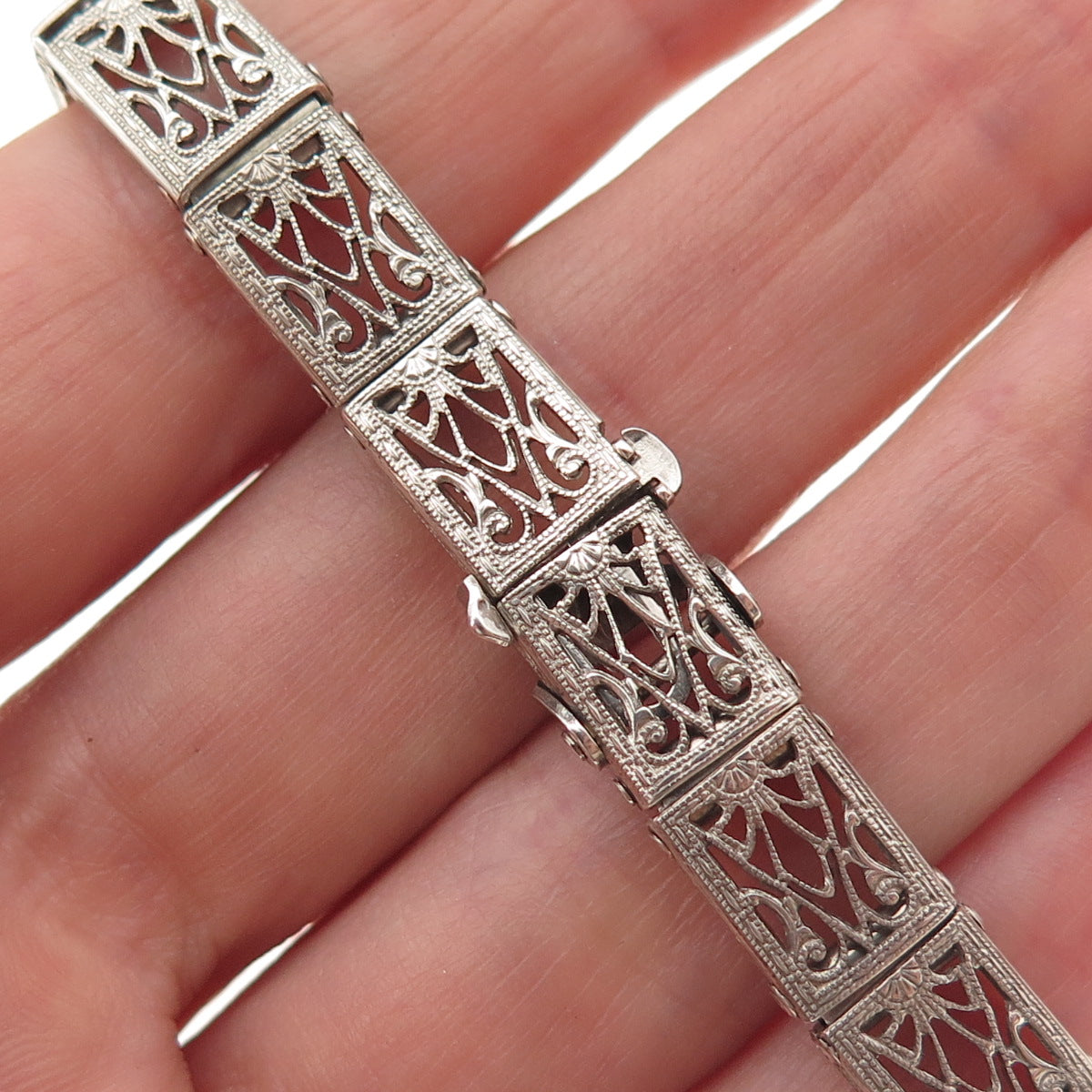 C.H. Schmitz 925 Sterling Silver Antique Art Deco Rhinestone Bracelet 6.25"