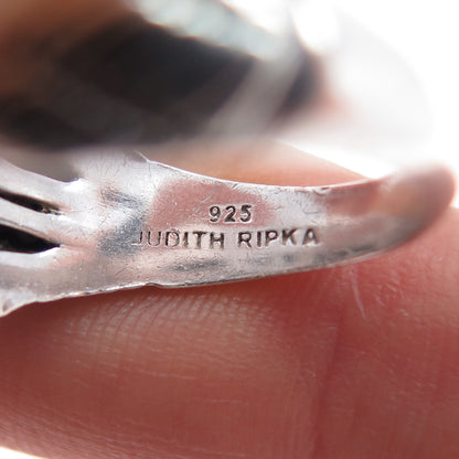 JUDITH RIPKA 925 Sterling Silver Real Sapphire Crisscross Ring Size 9