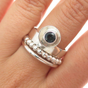 925 Sterling Silver Vintage Real Iolite Modernist Beaded Ring Size 9.5
