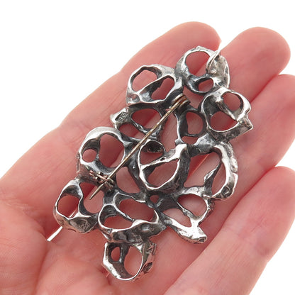 925 Sterling Silver Vintage Modernist Oxidized Pin Brooch / Pendant