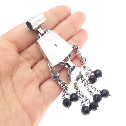 800 Silver Vintage Egypt Black Onyx Arabic Calligraphy Oxidized Slide Pendant