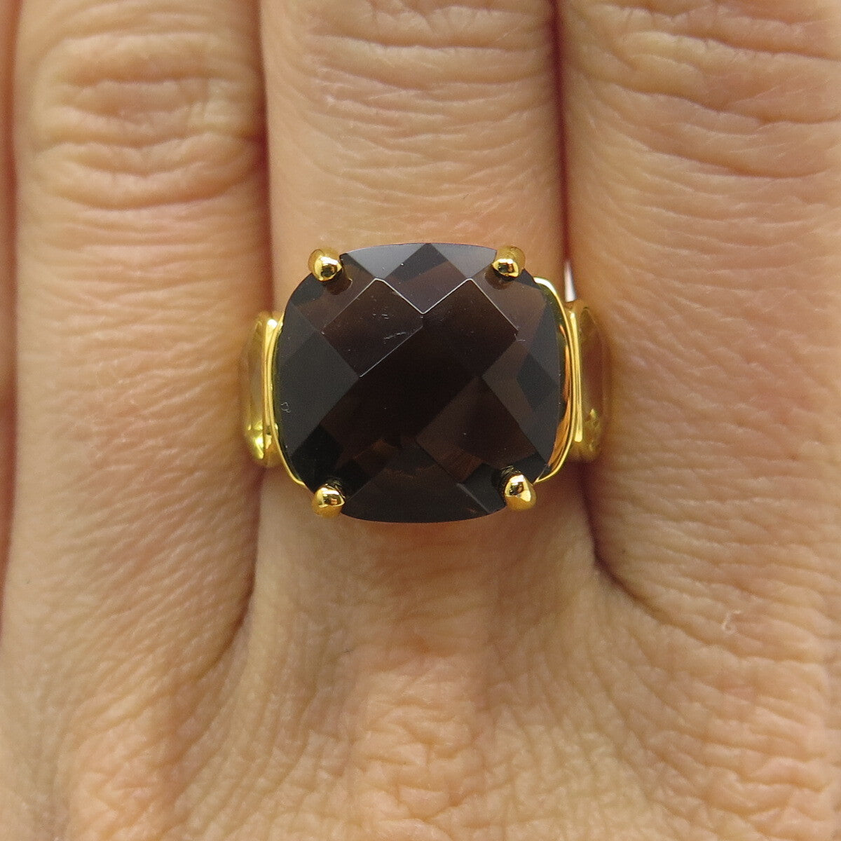 925 Sterling Silver Gold Plated Real Smoky Quartz & Citrine Ring Size 8