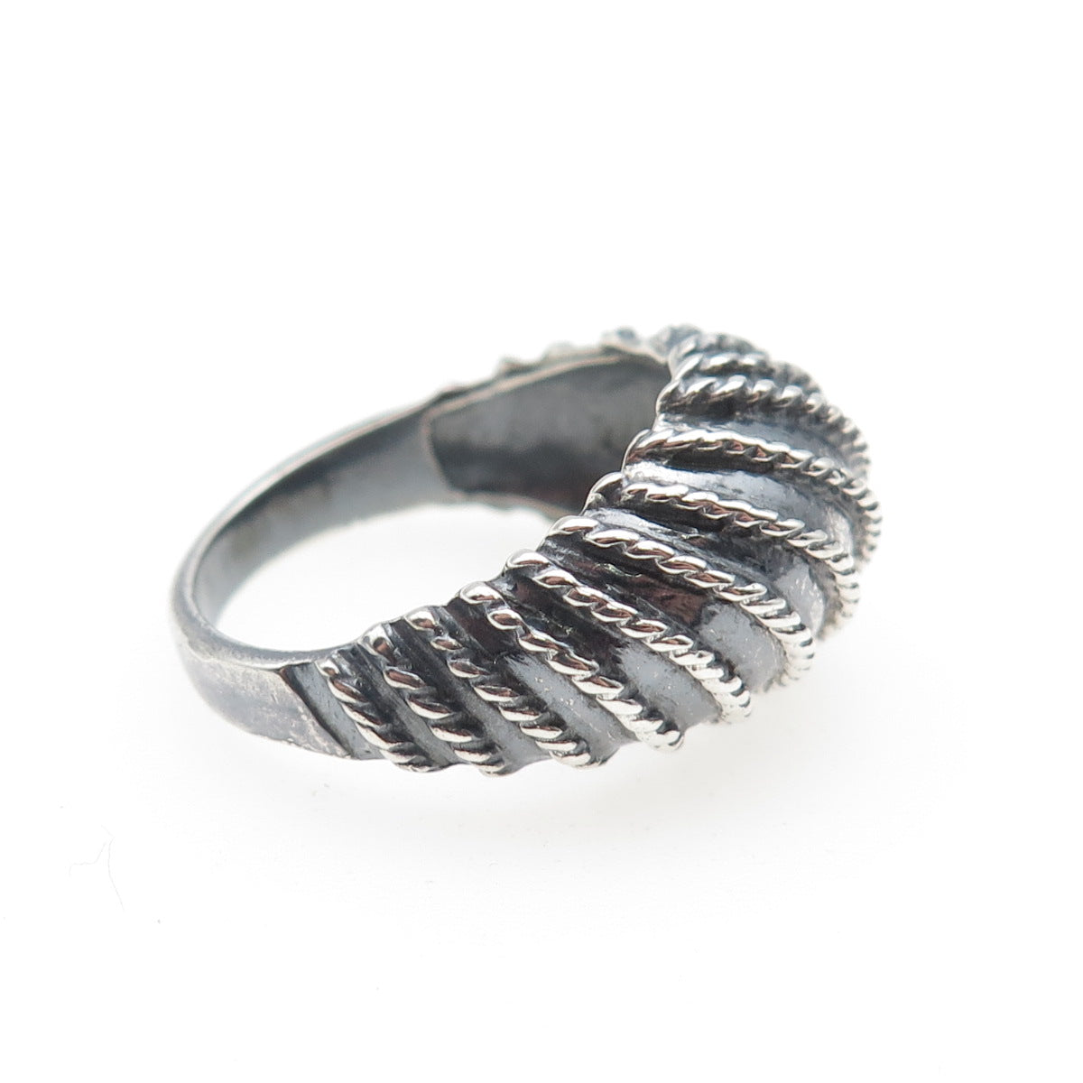 925 Sterling Silver Vintage Modernist Ribbed Dome Oxidized Ring Size 7.25