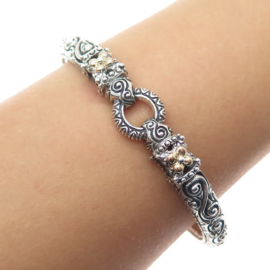 BARBARA BIXBY 925 Sterling Silver 18K Gold Flower Adjustable Cuff Bracelet 7.25"