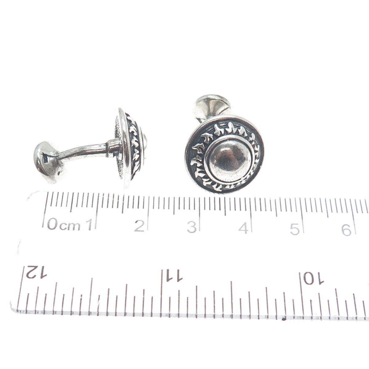 925 Sterling Silver Vintage Modernist Sun Oxidized Cufflinks