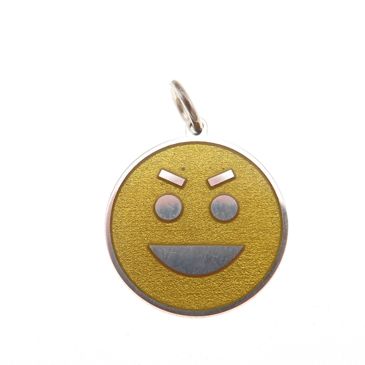 925 Sterling Silver Yellow Enamel Tricky Face Emoji Mini Charm Pendant