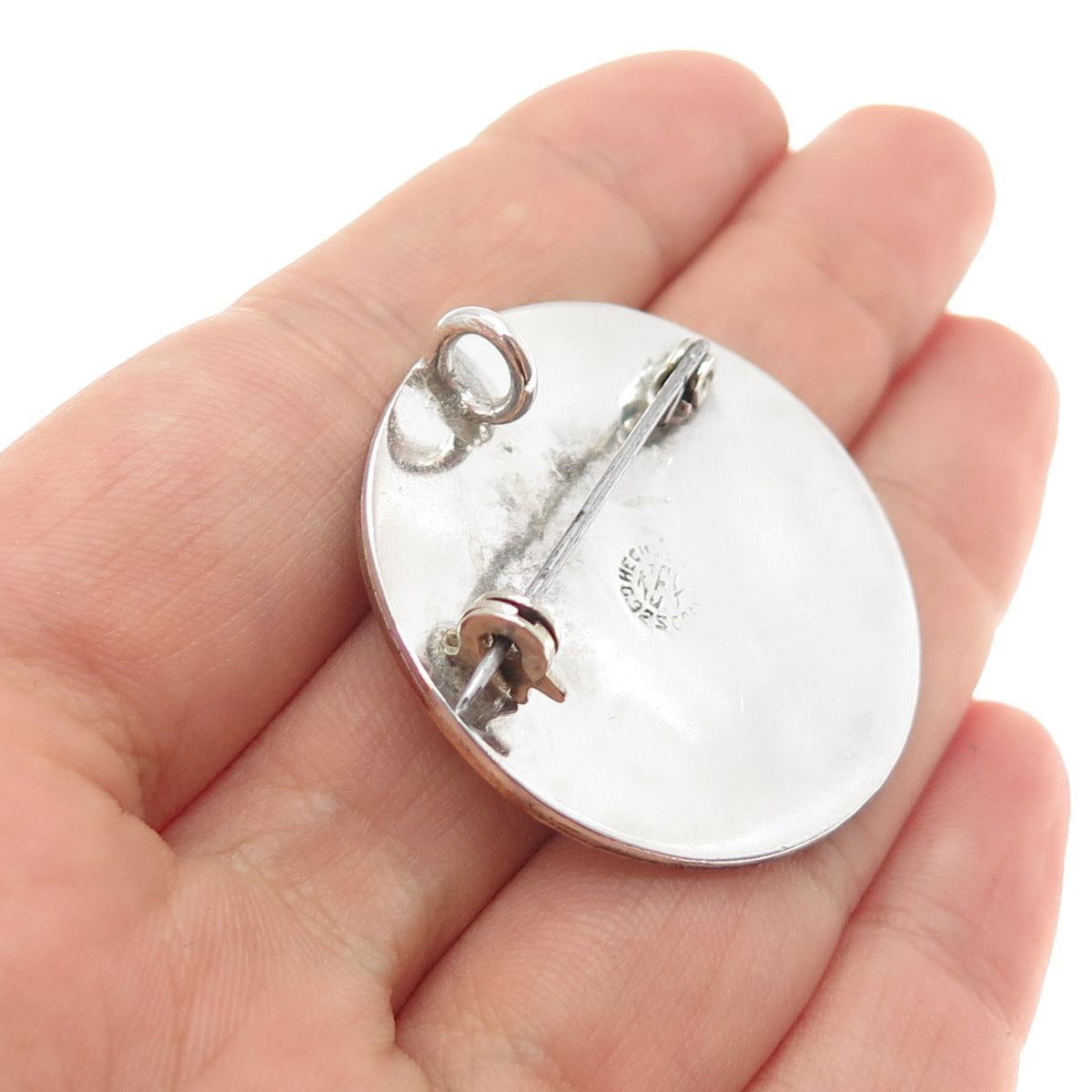 925 Sterling Silver 2-Tone Vintage Mexico Mayan Calendar Pin Brooch / Pendant