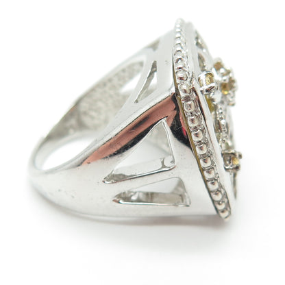 925 Sterling Silver Real Mother-of-Pearl & Citrine Seagull Sun Ring Size 7.25