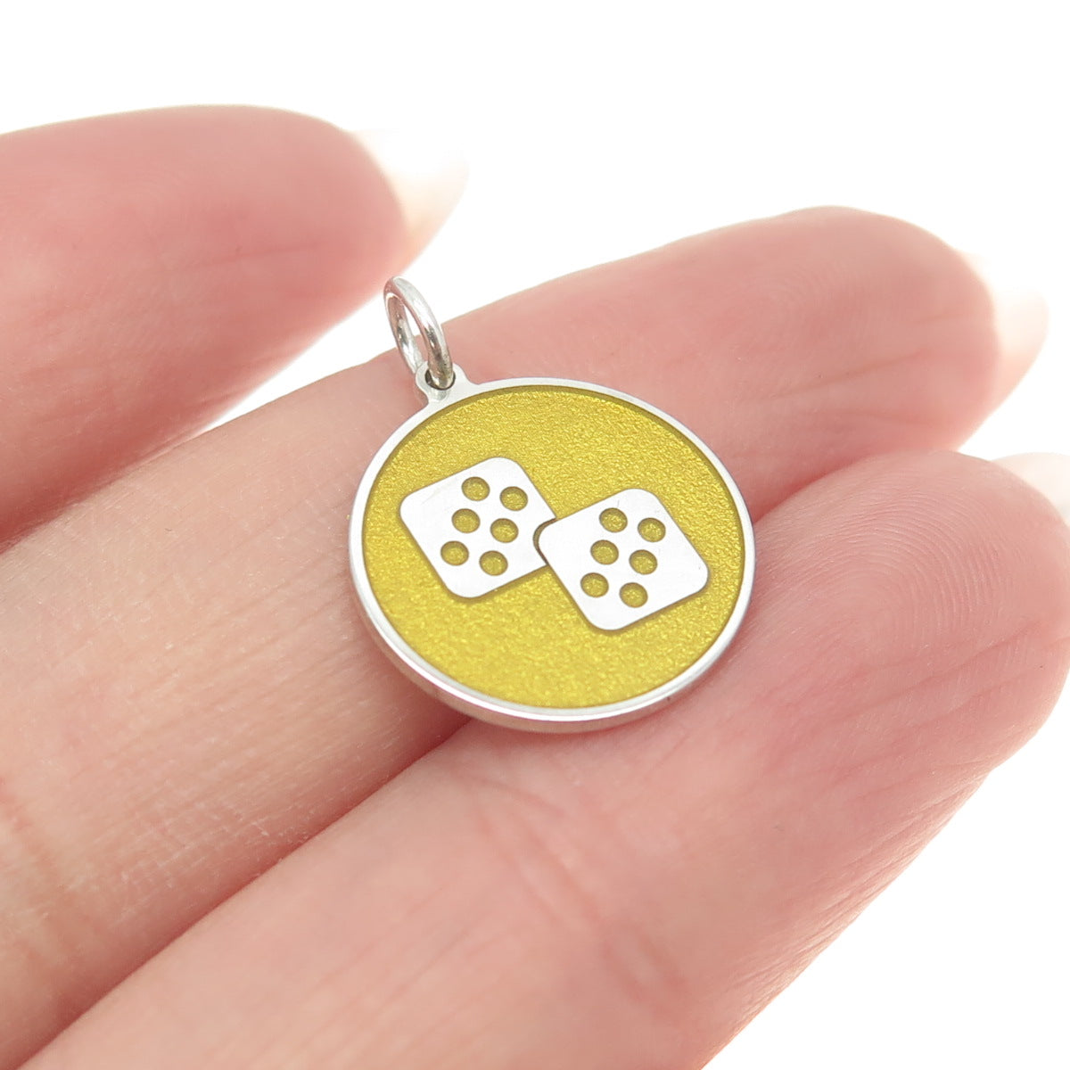 925 Sterling Silver Yellow Enamel Dice for Good Luck Charm Pendant