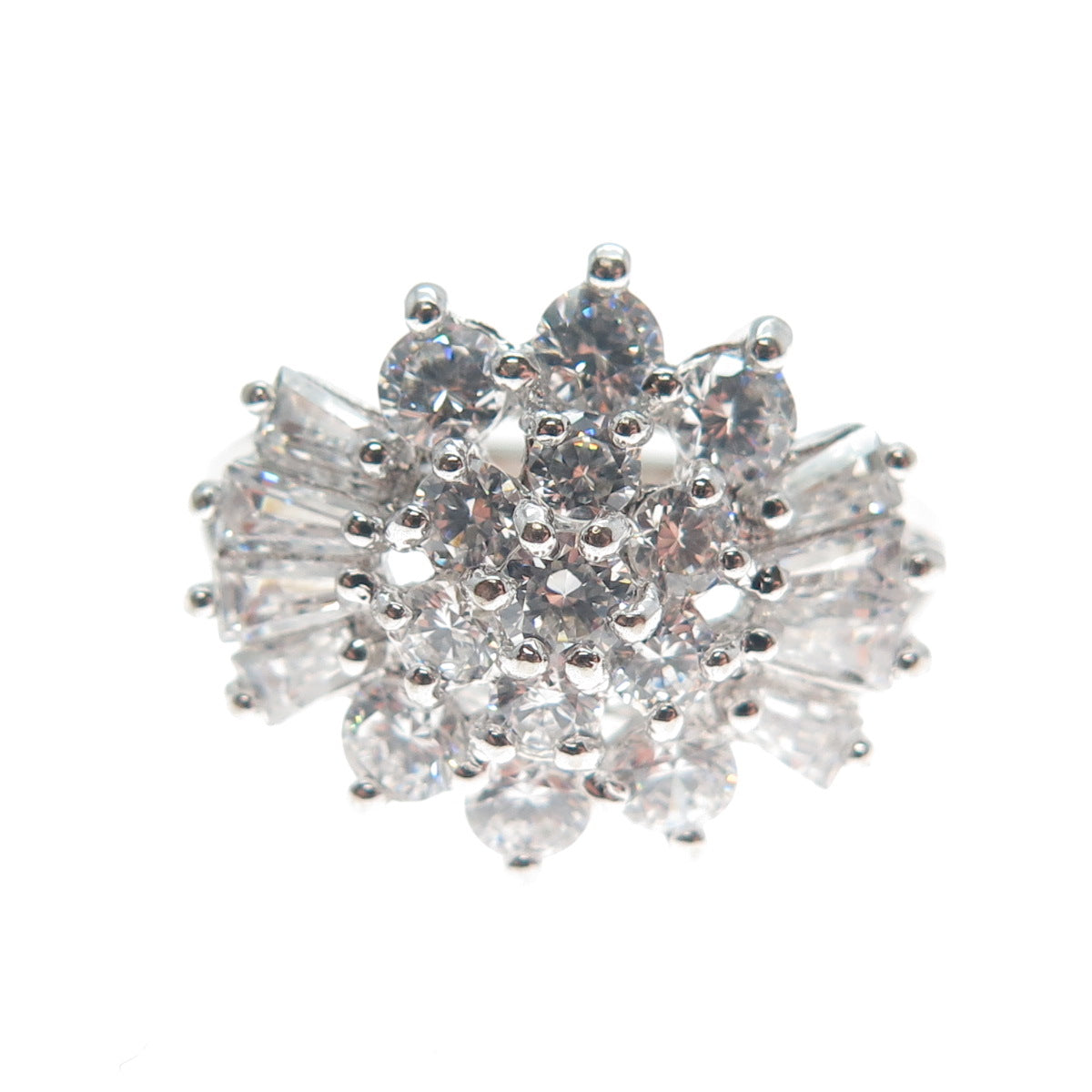 DIADEMA 925 Sterling Silver Round & Tapered Baguette-Cut Shaped C Z Ring Size 7