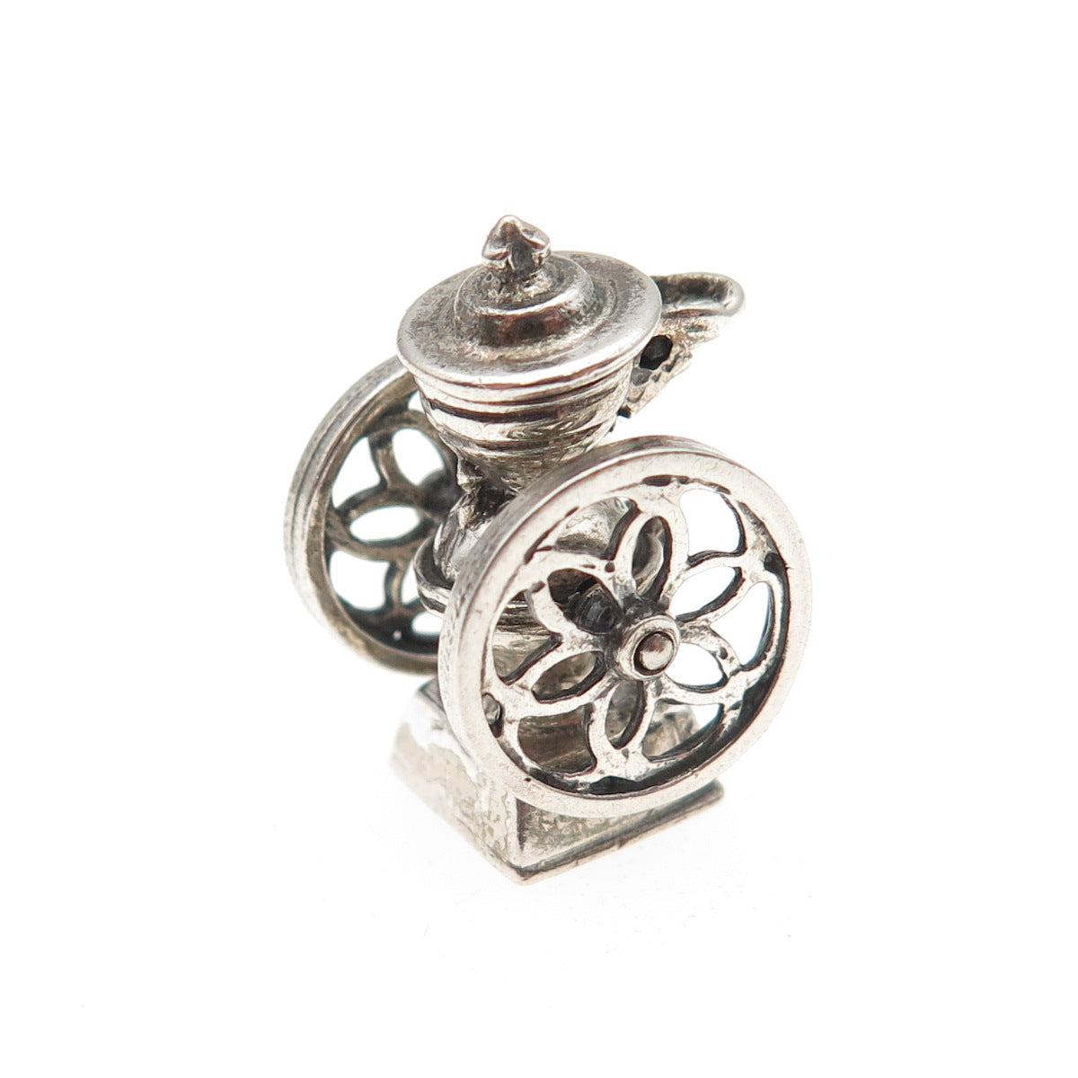 925 Sterling Silver Vintage Coffee Grinder Oxidized 3D Mini Open Charm Pendant