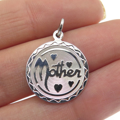 SPENCER CO. 925 Sterling Silver Vintage "Mother" Textured Round Charm Pendant