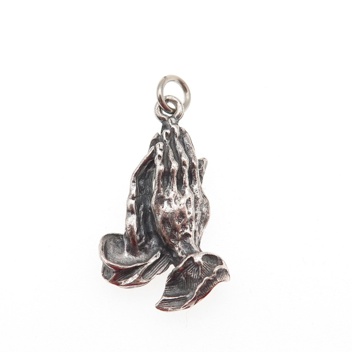 925 Sterling Silver Vintage Prayer Hands Oxidized Mini Charm Pendant