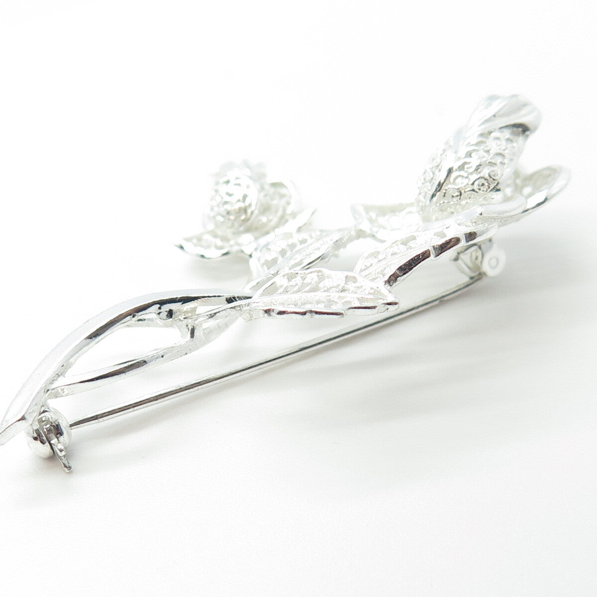 925 Sterling Silver Vintage Germany Twig Leaf Ornate Pin Brooch