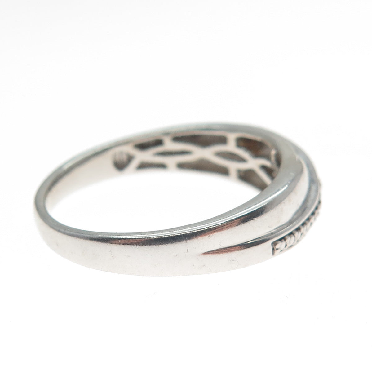 925 Sterling Silver Real Round-Cut Diamond Crossover Ring Size 10.5