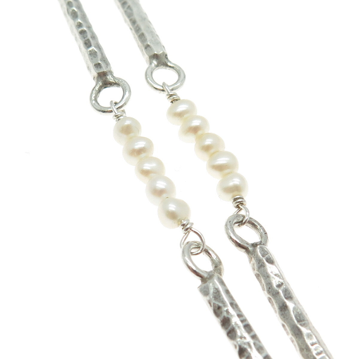 925 Sterling Silver Vintage Real Pearl Branch Modernist Bar Chain Necklace 18"