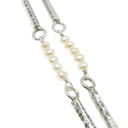 925 Sterling Silver Vintage Real Pearl Branch Modernist Bar Chain Necklace 18"