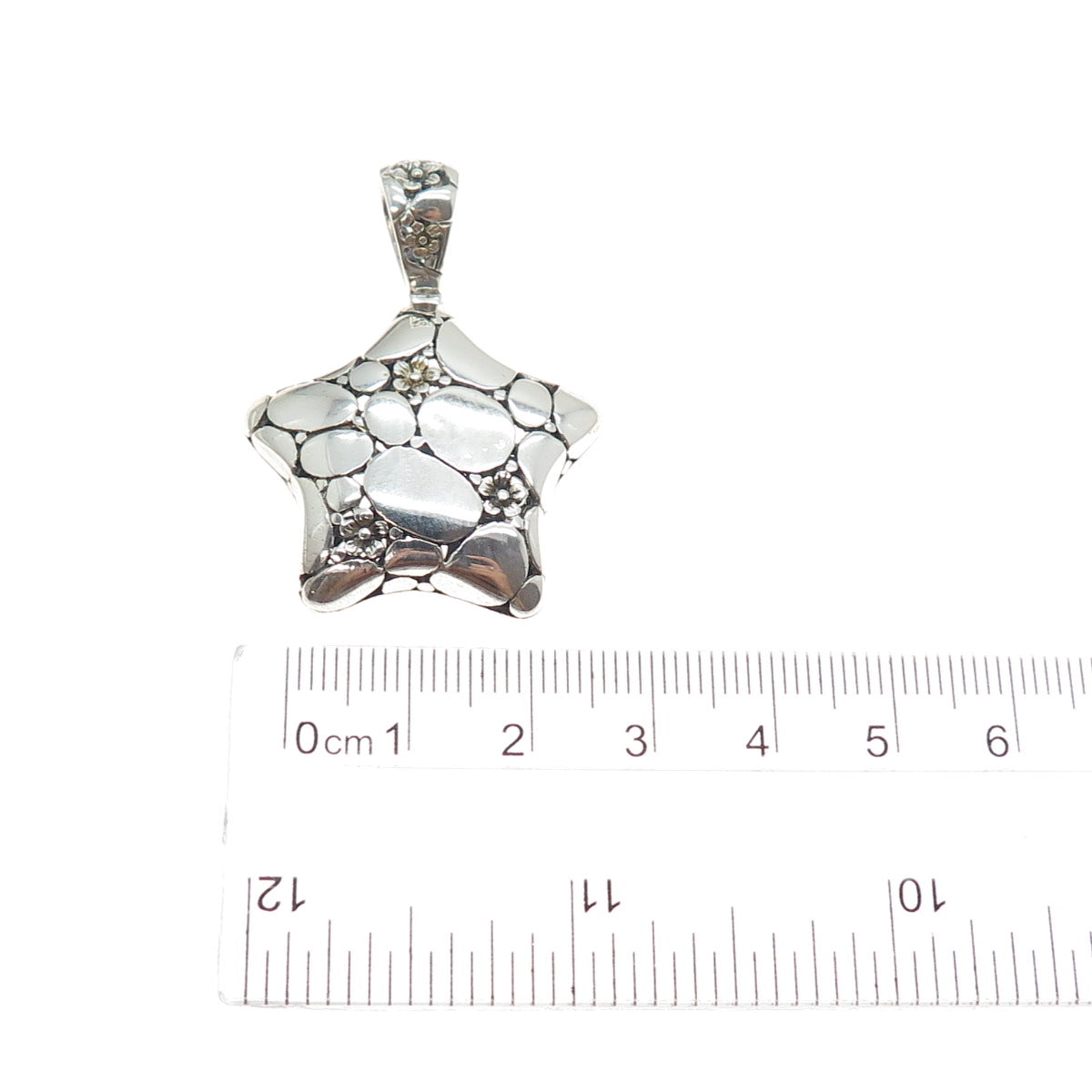 925 Sterling Silver Vintage Modernist Flower Kali Star Oxidized Charm Pendant
