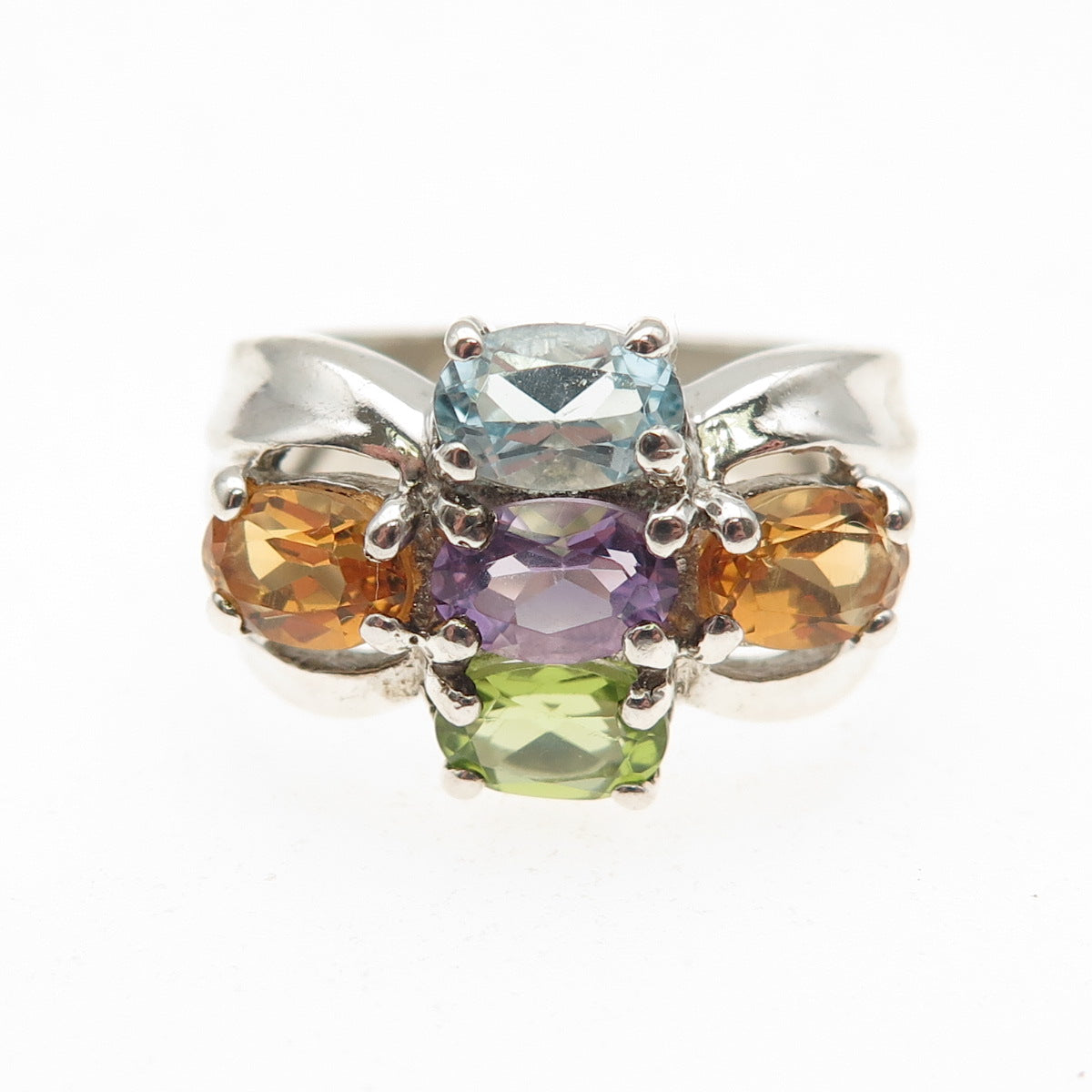 Pranda Sterling Vintage Real Blue Topaz Amethyst Citrine Peridot Ring Size 6.25