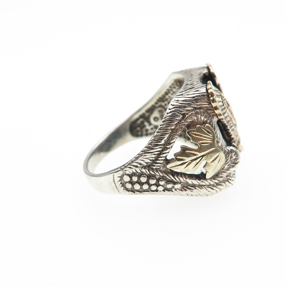 925 Sterling Silver 10K Yellow & Rose Gold Vintage Black Onyx Eagle Ring Size 10