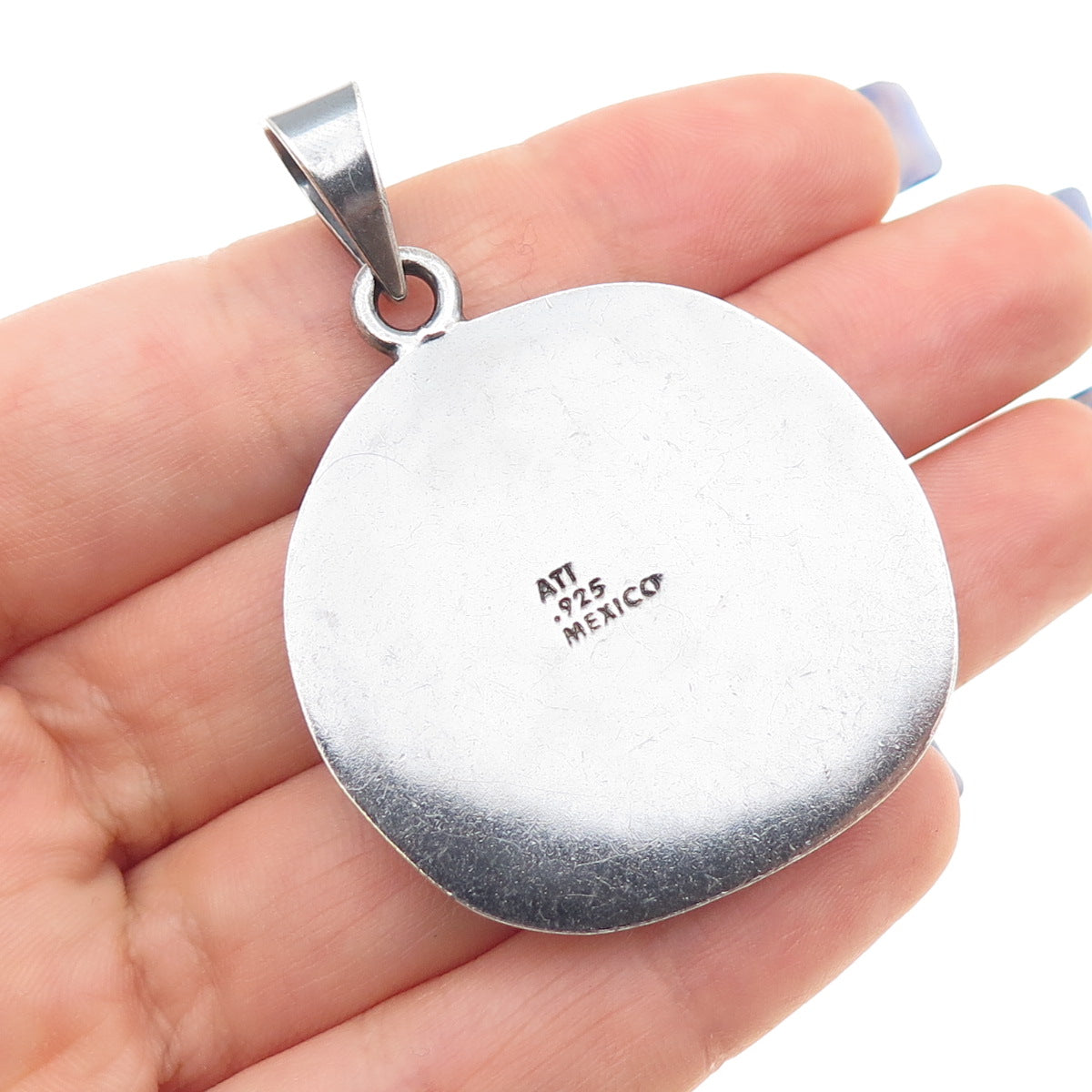 ANNIKA WITT 925 Sterling Silver Vintage Mexico Sand Dollar Oxidized Pendant