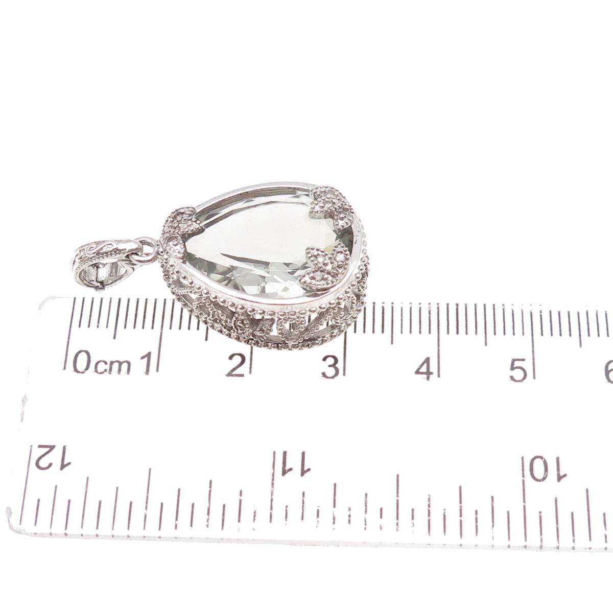 925 Sterling Silver Mexico Real Diamond & Green Amethyst Teardrop Charm Pendant