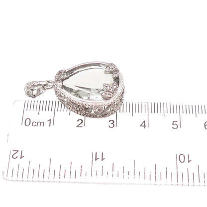 925 Sterling Silver Mexico Real Diamond & Green Amethyst Teardrop Charm Pendant