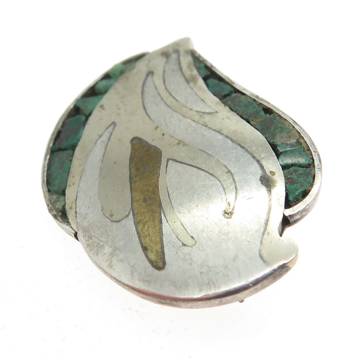 925 Sterling Silver 2-Tone Vintage Mexico Real Azurite Inlay Bird Brooch #110