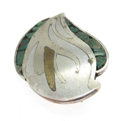 925 Sterling Silver 2-Tone Vintage Mexico Real Azurite Inlay Bird Brooch #110