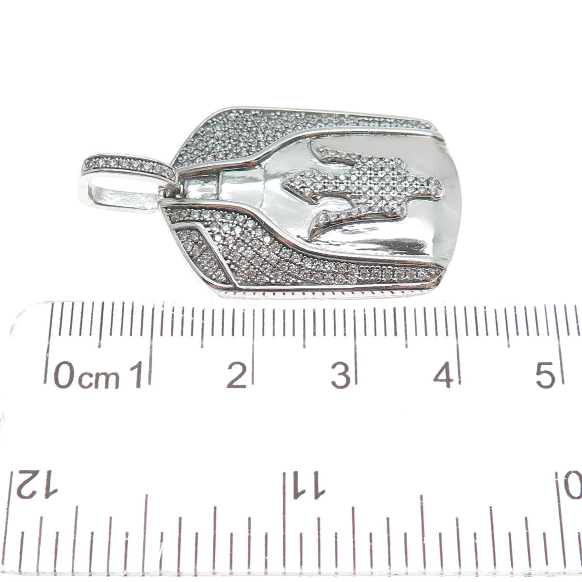 925 Sterling Silver Round-Cut Shaped C Z Trident Sparkle Pendant