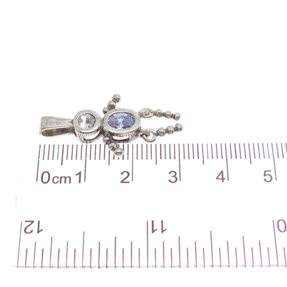 925 Sterling Vintage Purple White CZ February Birthstone Boy Articulated Pendant