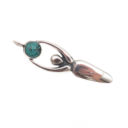 925 Sterling Silver Vintage Real Turquoise Fertility Goddess Charm Pendant
