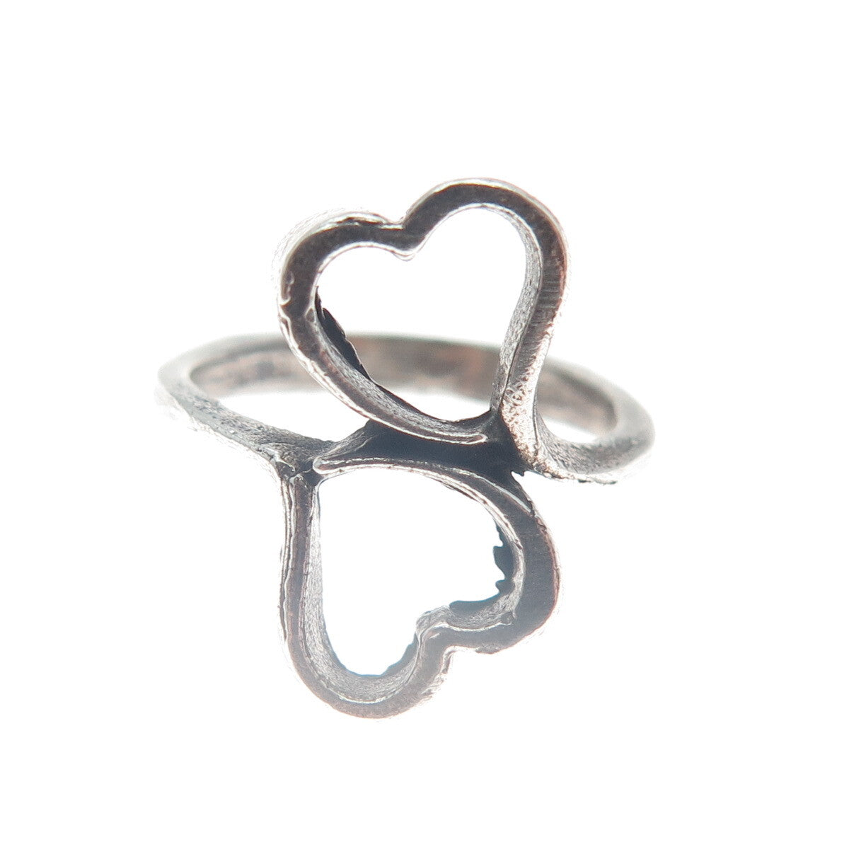 925 Sterling Silver Vintage Double Heart Oxidized Ring Size 4.75