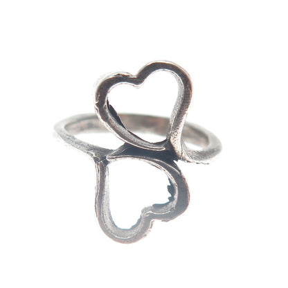 925 Sterling Silver Vintage Double Heart Oxidized Ring Size 4.75