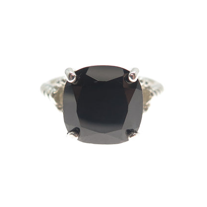 TGGC 925 Sterling Silver Vintage Checkered Black Spinel Twisted Ring Size 5.25
