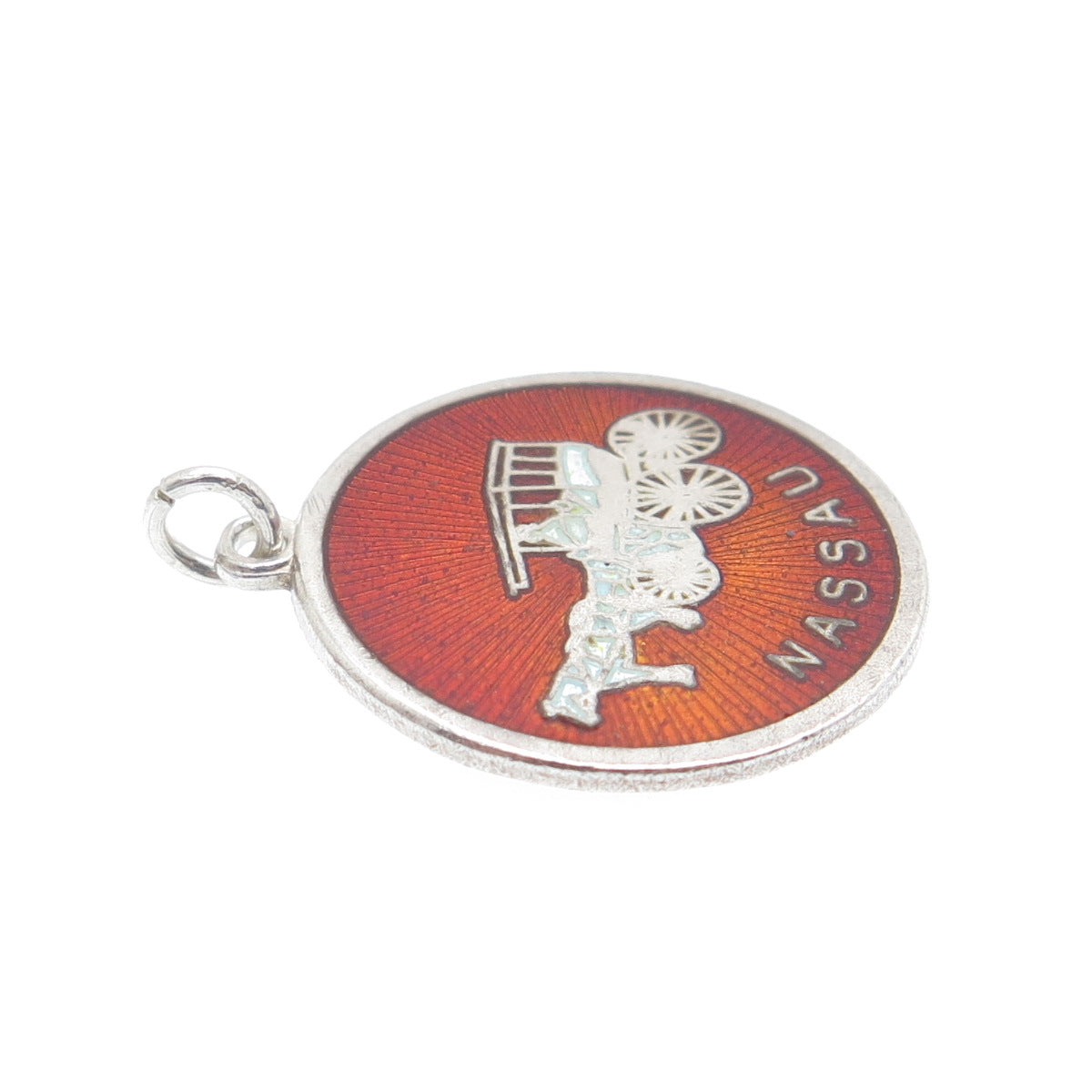 LAMOND FILS 925 Sterling Silver Vintage Enamel Nassau Carriage Charm Pendant