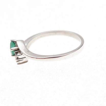925 Sterling Silver Real Emerald & C Z Bypass Ring Size 7.25