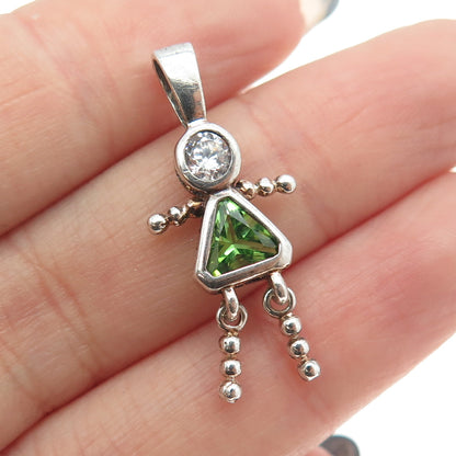 925 Sterling Silver Vintage White & Green C Z August Birthstone Girl Pendant