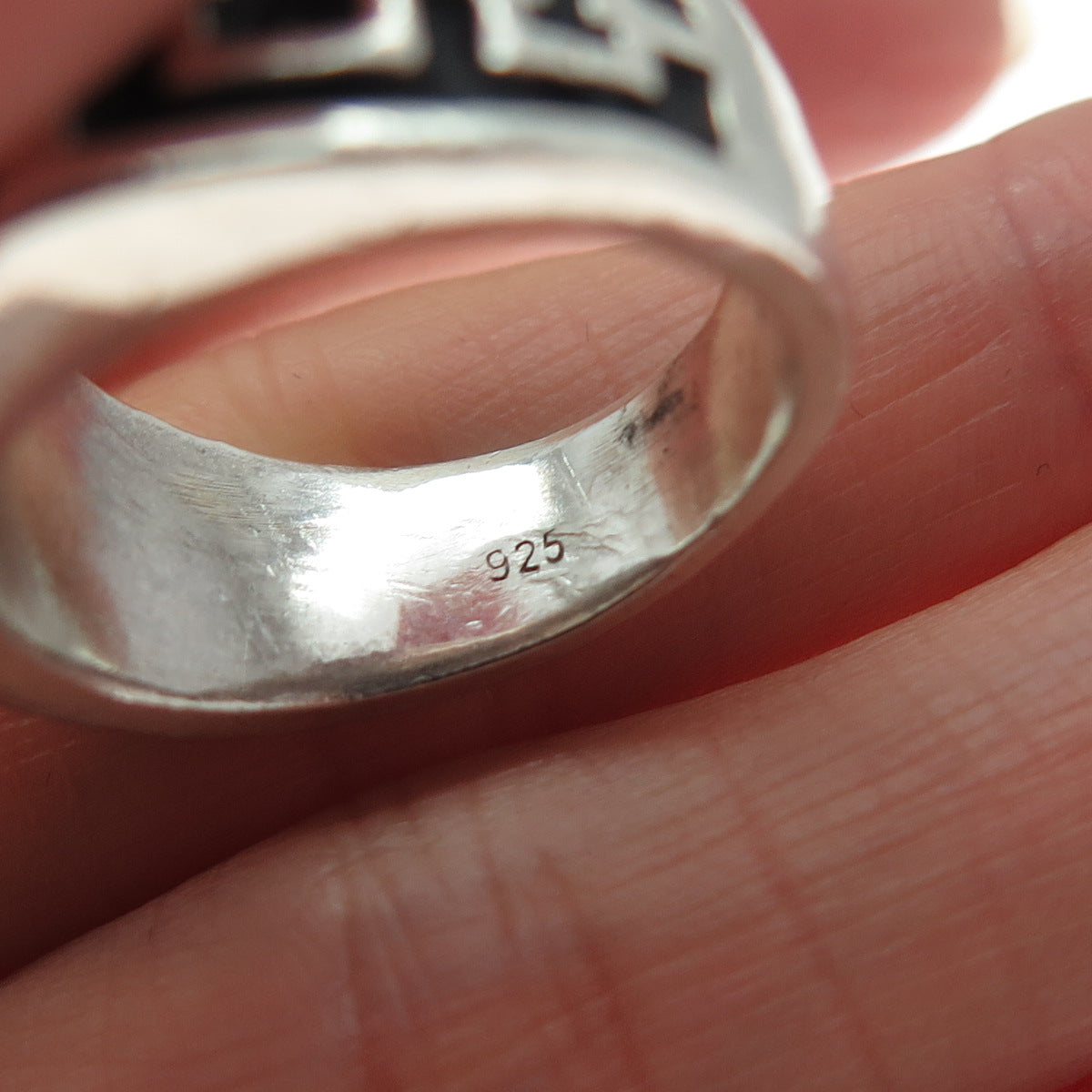 925 Sterling Silver Vintage Real Round-Cut Diamond Oxidized Ring Size 7