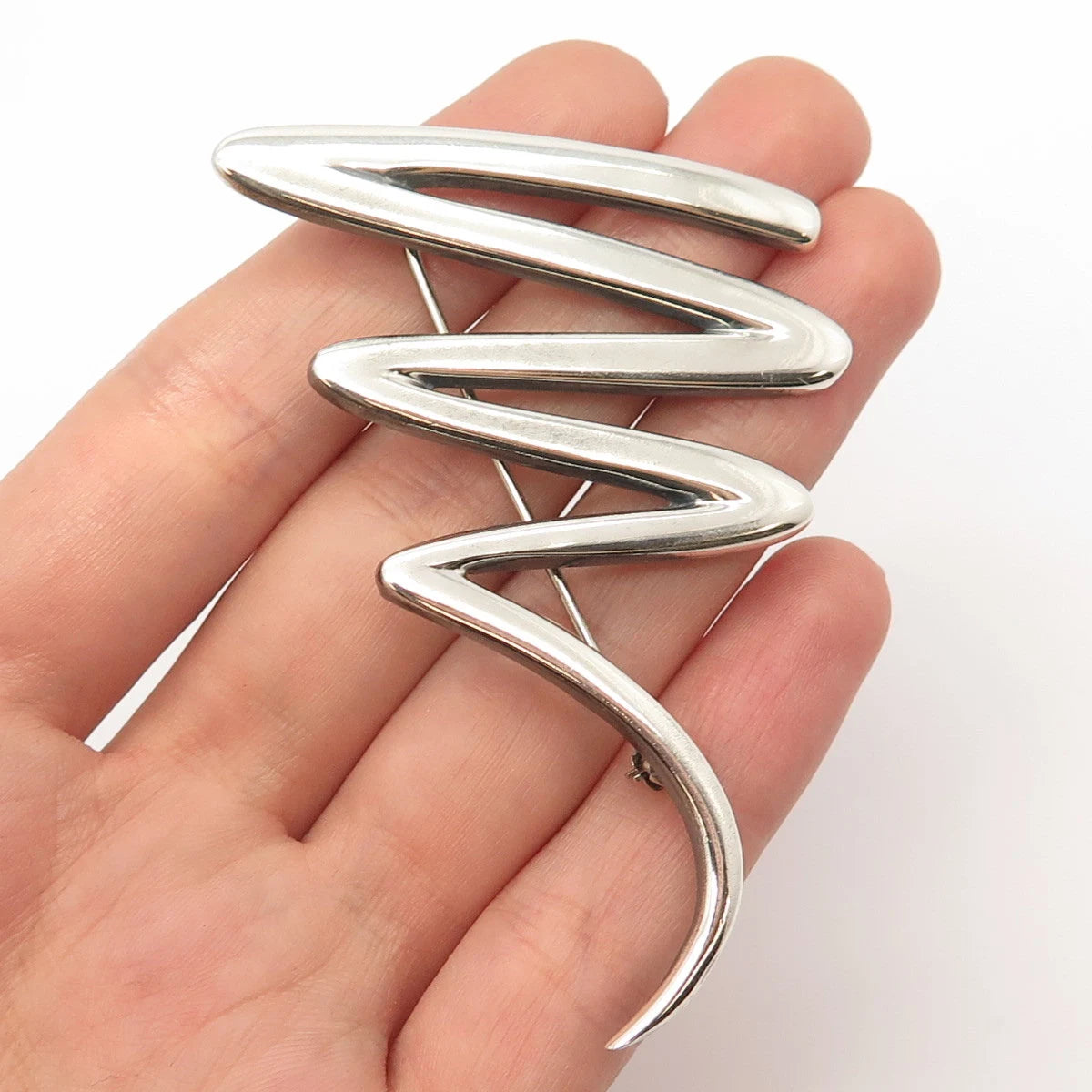 925 Sterling Silver Vintage Zigzag Pin Brooch