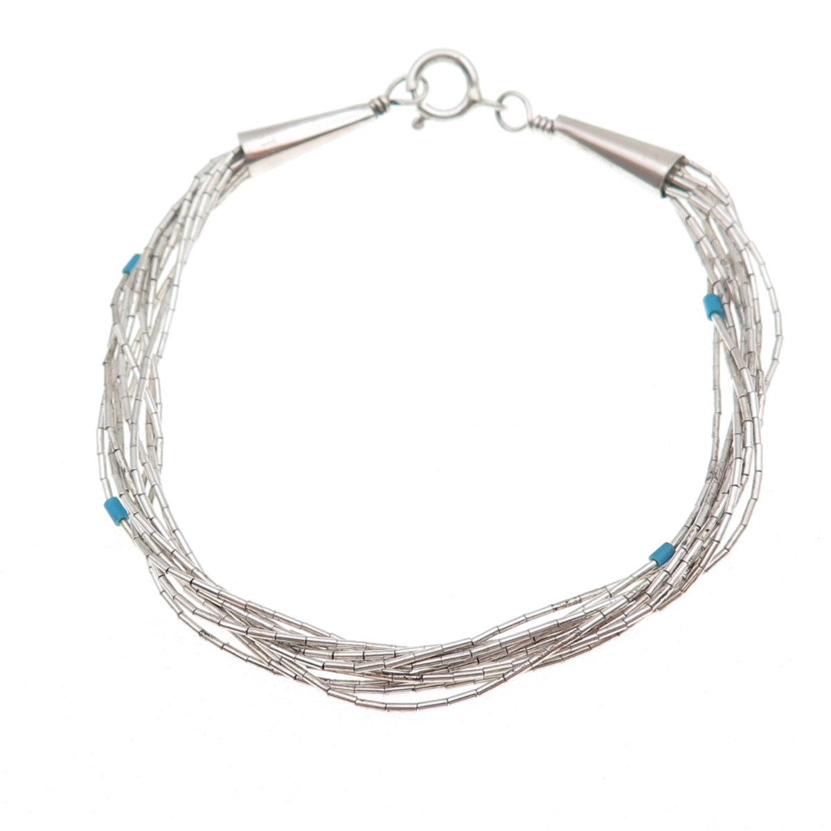 Old Pawn 925 Sterling Silver Vintage Turquoise Tribal Liquid Chain Bracelet 7"