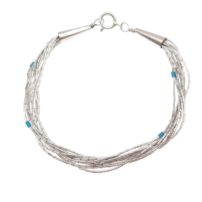 Old Pawn 925 Sterling Silver Vintage Turquoise Tribal Liquid Chain Bracelet 7"