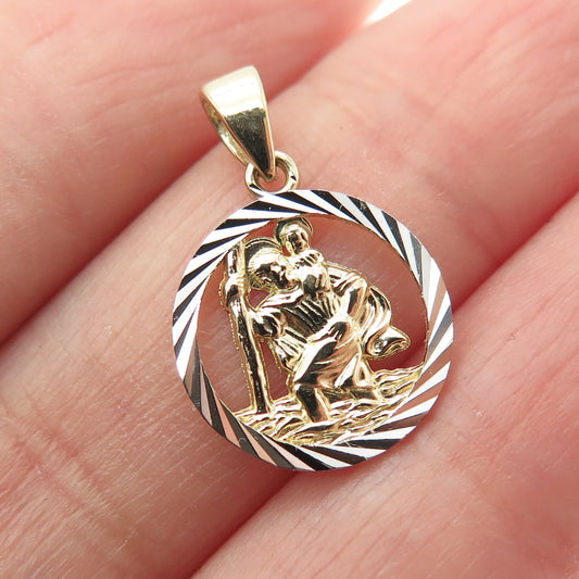 14K Yellow & White Gold St. Christopher Religious Minimalist Charm Pendant