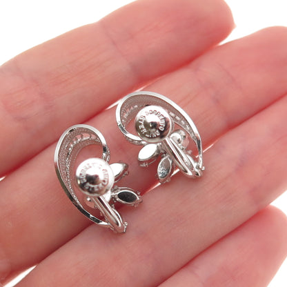 Sorrento 925 Sterling Silver Vintage Rhinestone Filigree Screw Back Earrings
