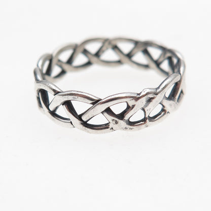 925 Sterling Silver Vintage Celtic Woven Oxidized Band Ring Size 9