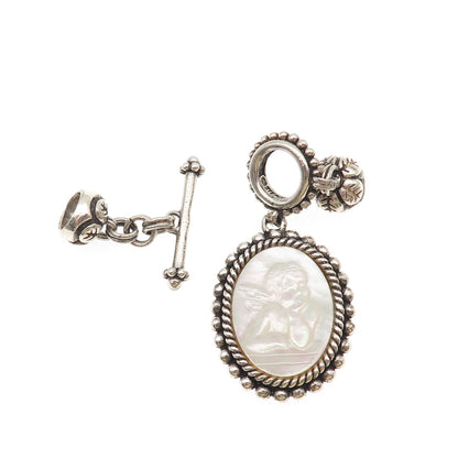 Stephen Dweck Sterling Silver Vintage Real MOP Cherub Cameo Charm Toggle Lock