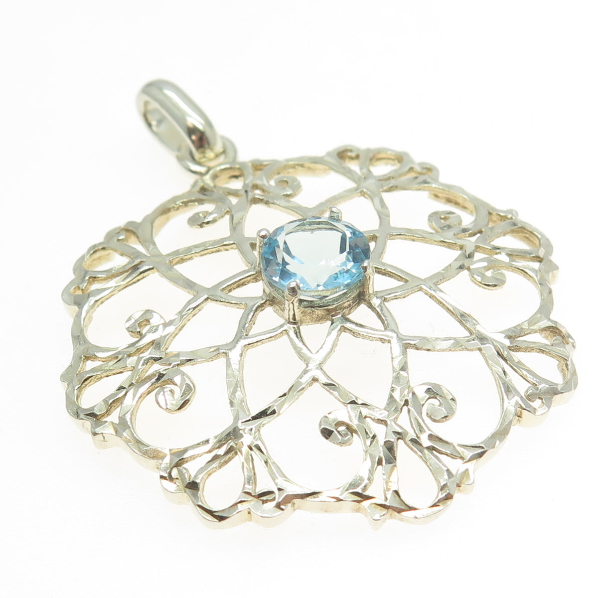 CHATEAU D'ARGENT 925 Sterling Silver Real Blue Topaz Gemstone Ornate Pendant