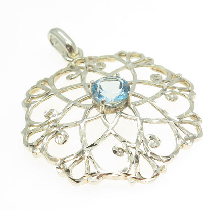 CHATEAU D'ARGENT 925 Sterling Silver Real Blue Topaz Gemstone Ornate Pendant